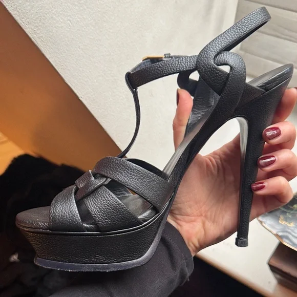 Saint Laurent Authentic Tribute Black Platform Heels - Picture 10 of 11